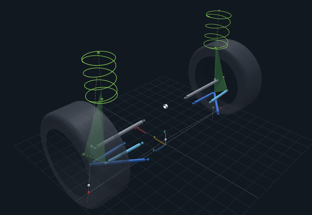 MacPherson strut suspension model with springs and steering connections