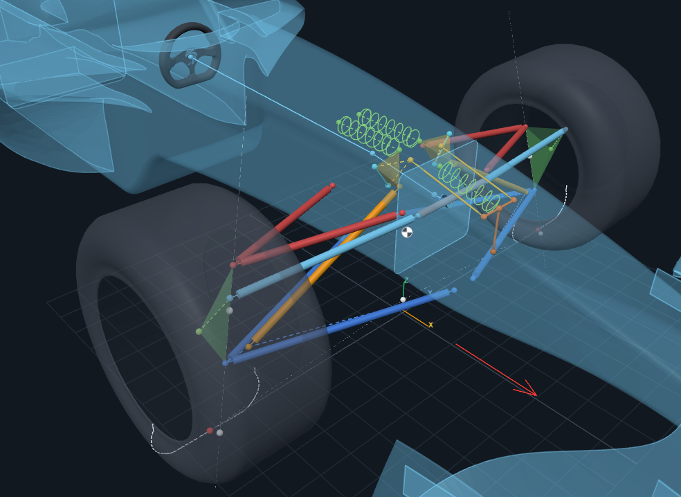 Double wishbone suspension, springs and wheel geometry within the vehicle bodywork