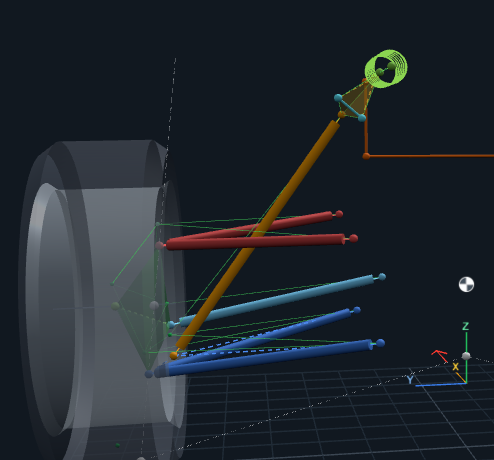 Setup-mode comparison showing the suspension geometry before and after a pushrod ride-height adjustment